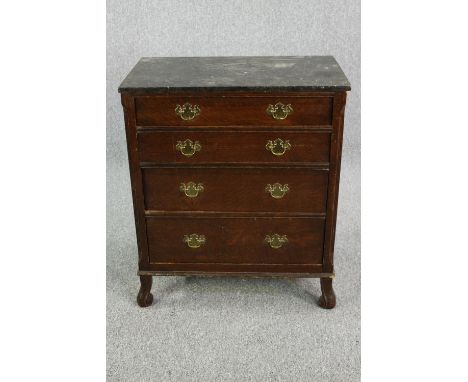 Commode chest, 19th century oak with marble top fitted with a pull out writing slope. H.91 W.77cm. 