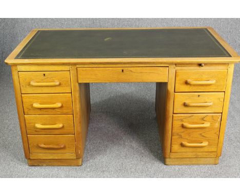 Desk, mid century light oak with inset leather top. H.76 W.137cm. 