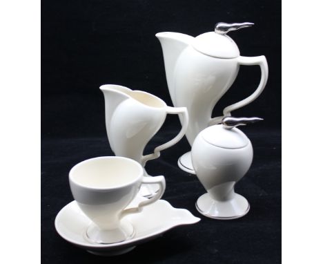 Moorland, Chelsea Works, Burslem, Art Deco style (1990s) stylish part coffee set consisting of tea pot, milk jug, sugar bowl 