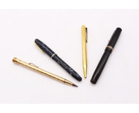 A Mabie Todd &amp; Co Ltd, Swan leverless pen with 14ct gold nib, approx. 13.5cm long; a Conway Stewart 15 pen of marble effe