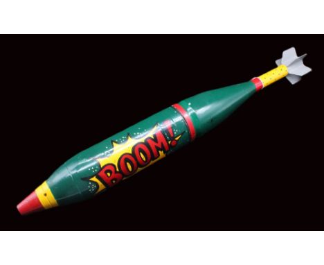 An interesting modern decommissioned mortar shell, with hand painted polychrome decoration in a Pop Art style. One side is pa