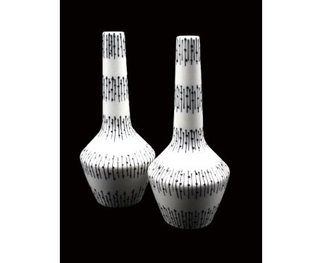 A pair of Midwinter Pottery vases, of stylish shape with thin stems, "Midwinter Modern" mark and designed by Jessie Tait, eac