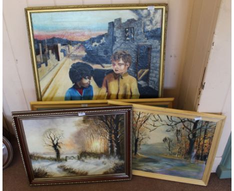 K Curtis winter scene oil, still life plus other paintings