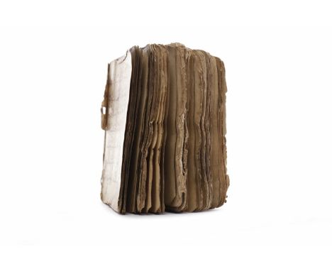 19TH CENTURY OR EARLIER ARABIC MANUSCRIPT BOOKpaper pages with handwritten red and black Arabic script text, missing front co