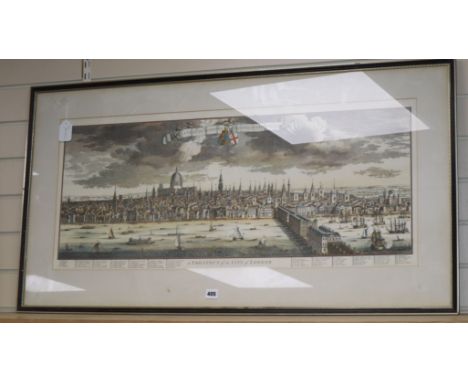 A reproduction engraved print, A Prospect of the City of London, 40 x 94cm