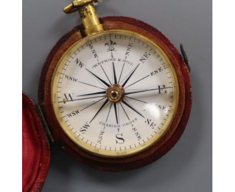 A 19th century Watkins &amp; Hill cased gilt compass, c.1830