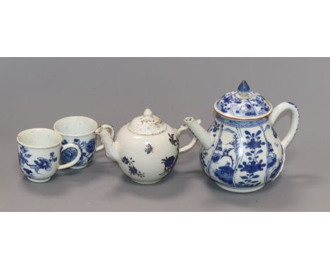 A group of 18th century Chinese porcelain tea and coffee wares comprising a Kangxi teapot and cover a miniature teapot and co