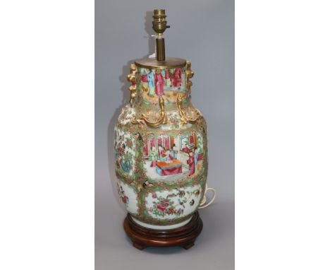 A 19th century Chinese famille rose vase mounted as a lamp height 45cm excl. fittings