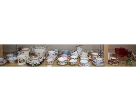 A collection of 19th century and later teawares, including Dresden, New Hall etc., including a New Hall teapot