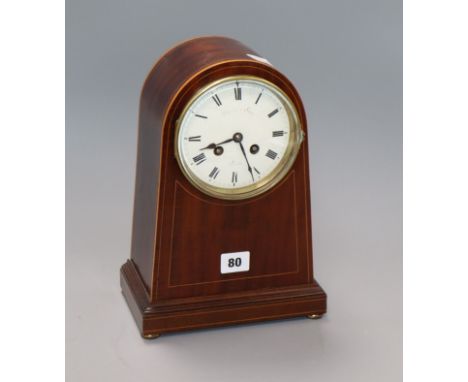 A French inlaid mahogany arched mantel clock