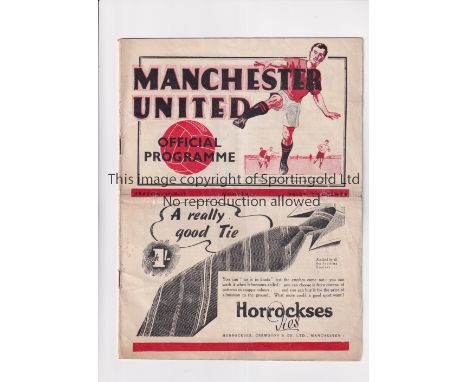 MANCHESTER UNITED V CHELSEA 1938      Programme for the League match at United 24/9/1938. horizontal fold.     Generally good