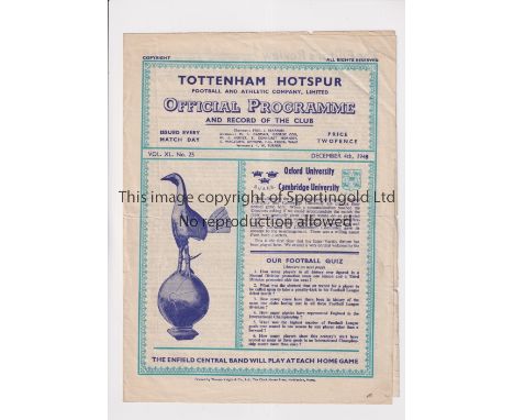 NEUTRAL AT TOTTENHAM HOTSPUR / 1948 VARSITY MATCH       Programme for the match at White Hart Lane, Oxford v Cambridge 4/12/4