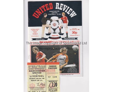 MANCHESTER UNITED     Programme and ticket for the home League match v Liverpool 24/9/1983. Ticket is slightly creased    Gen