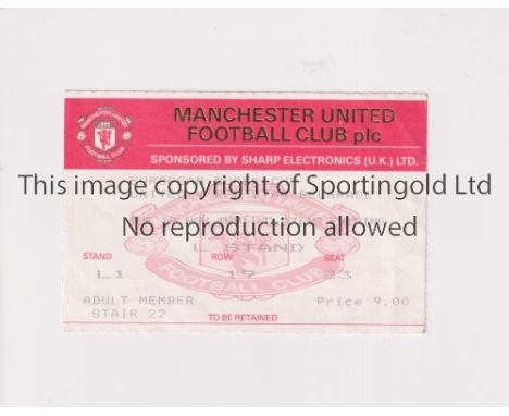MANCHESTER UNITED / 1991 UEFA SUPER CUP     Ticket for the home match v Red Star Belgrade 19/11/1991 which was played over on