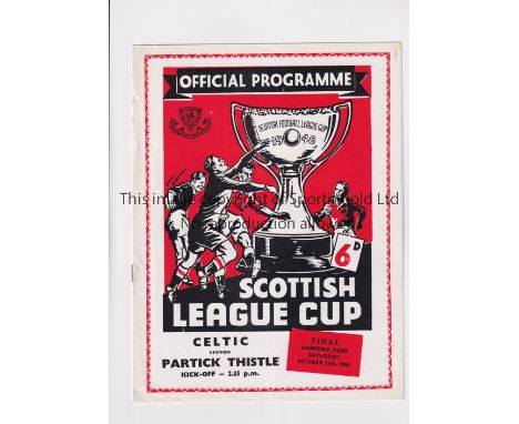 1956 SCOTTISH LEAGUE CUP FINAL        Programme for Celtic v Partick Thistle at Hampden Park 27/10/1956. Staple removed. Gene