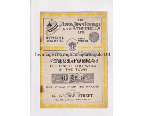 TOTTENHAM HOTSPUR      Programme for the away London Combination match v Luton Town Reserves 10/4/1936, staples rusted away. 
