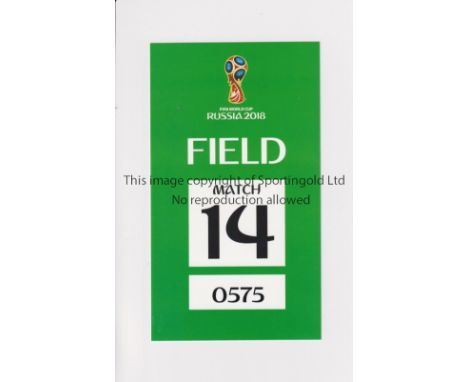 2018 WORLD CUP ENGLAND V TUNISIA   Match ticket for the match in Russia on 18/8/2018. Match number 14 for the tournament.   G