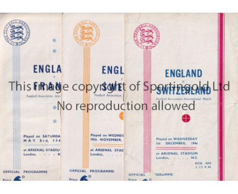 ENGLAND        Three home programmes all played at Arsenal: 3/5/1947 v France, slightly creased, team changes and score enter