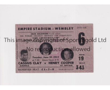 MUHAMMAD ALI V HENRY COOPER 1963    Seat ticket for the fight at Wembley Stadium 18/6/1963, slightly creased and writing on t