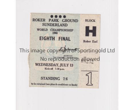 1966 WORLD CUP / SUNDERLAND     Ticket for match No. 1, Italy v Chile 13/7/1966, slight horizontal crease.     Generally good