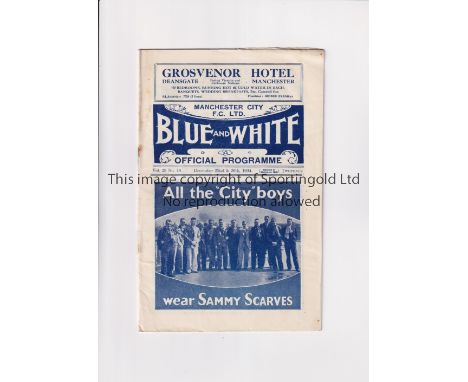 MANCHESTER CITY V LEEDS UNITED / DERBY COUNTY 1934    Joint issue City programme for the League match v Leeds United 26/12/19