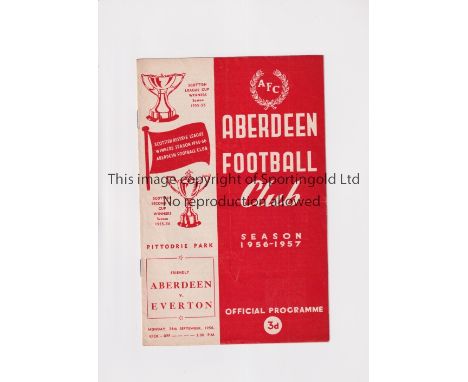 ABERDEEN V EVERTON 1956        Programme for the friendly match at Aberdeen 24/9/1956, slightly creased. Generally good