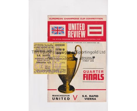 MANCHESTER UNITED     Programme and ticket for the home European Cup tie v Rapid Vienna 26/2/1969, ticket is slightly creased