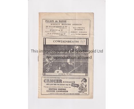 COWDENBEATH V CELTIC 1952      Programme for the match at Cowdenbeath in the 1952/3 season.    Generally good