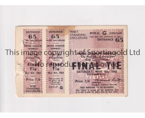 1963 FA CUP FINAL / MANCHESTER UNITED V LEICESTER CITY / TICKET WITH ORIGINAL DATE      Tickets for the match were over stamp