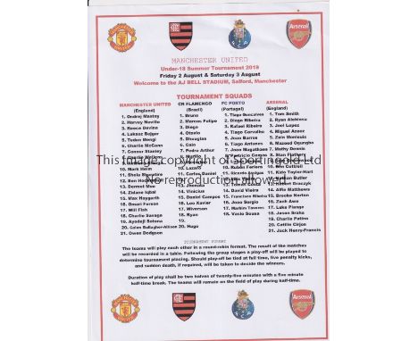 MANCHESTER UNITED      Single sheet programme and ticket, valid for both days of the Manchester United U-18 Summer Youth Team