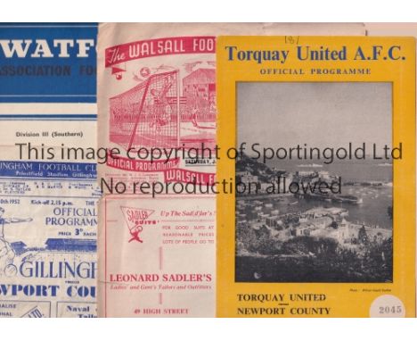 NEWPORT COUNTY   Away programmes involving Newport County at 1950/1 Millwall, Newport , Port Vale songsheet for opening of Va