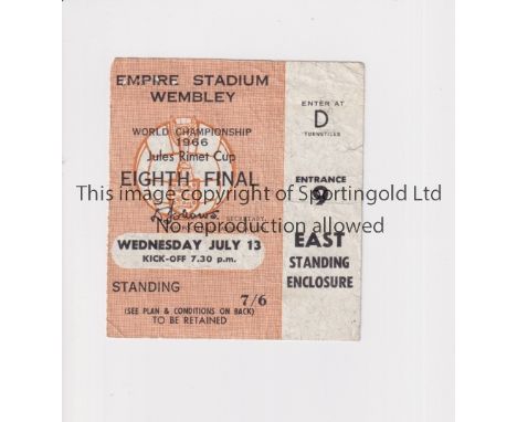 1966 WORLD CUP / WEMBLEY       Ticket for France v Mexico 13/7/1966, creased, minor tear and pin holes at the top.     Fair