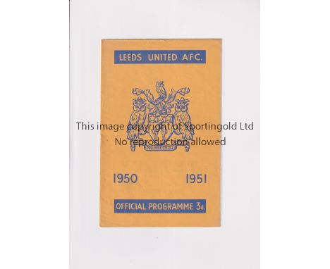 LEEDS UNITED      Programme for the home League match v Coventry City 30/8/1950, very slightly creased and scores entered.   