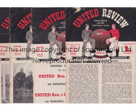 MANCHESTER UNITED      Seventeen home programmes: 1954/5 X 6 including Reading FA Cup, folded and worn, Huddersfield, Portsmo