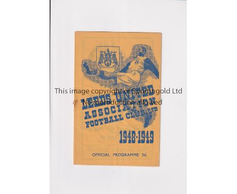 LEEDS UNITED      Programme for the home League match v Grimsby Town 30/10/1948, slightly creased, staple removed and very sl