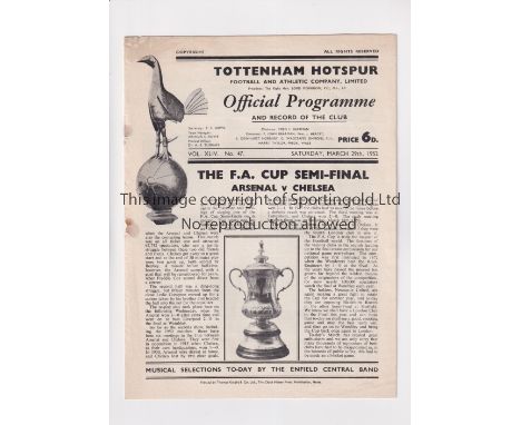 ARSENAL V CHELSEA / FA CUP 1952       Programme and single sheet insert  for the FA Cup Semi-Final tie at Tottenham 29/3/1952