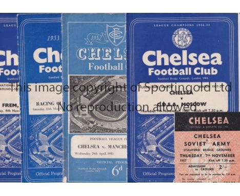 CHELSEA      Twenty five home programmes and ticket v C.D.S.A. Moscow 57/8. Programmes include Manchester City 52/3, Racing C