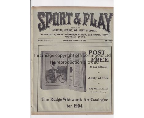 SPORT &amp; PLAY FOOTBALL PROGRAMME 1903        Triple issue programme 19/12/1903 for Small Heath (Birmingham) v Manchester C