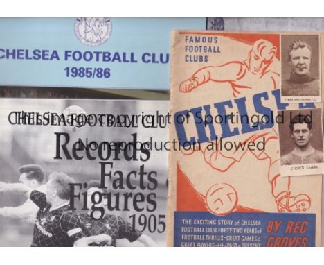 CHELSEA     A small miscellany including Famous Football Clubs by Reg Groves issued in 1946, ticket for the home League Cup t