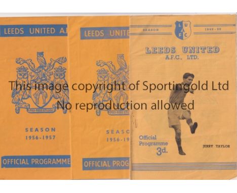 LEEDS UNITED       Seven home programmes v Preston North End 27/10/1956, Wolves 19/1/1957, Bolton Wanderers 21/9/1957, WBA 19