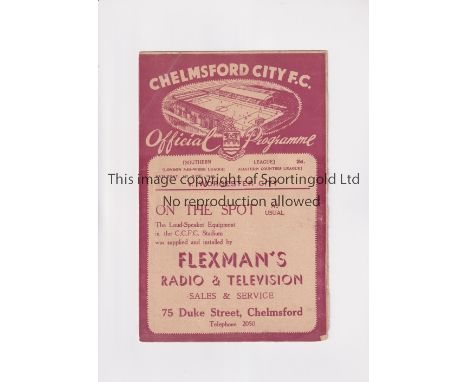 CHELMSFORD CITY V WORCESTER CITY 1940        Programme for the Friendly at Chelmsford 1/6/1940.       Good
