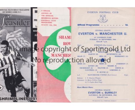 MANCHESTER UNITED     Three away programmes v Shamrock Rovers 14/8/1964 Friendly, Everton Reserves 1/9/1964, single sheet and