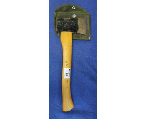 Steel axe with turned wooden handle and cover.(B.P. 24% incl. VAT)