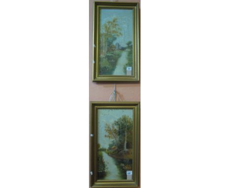 Chas Payne 1914 autumn landscape scenes with river, cattle and canoe, a pair. (2) (B.P. 24% incl. VAT)