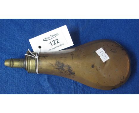 Brass powder flask.(B.P. 24% incl. VAT)   CONDITION REPORT:  Marks, stains and dinks to flask overall as expected.