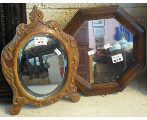 Small oak framed octagonal mirror together with an oval bevel plate framed easel mirror. (2) (B.P. 24% incl. VAT)