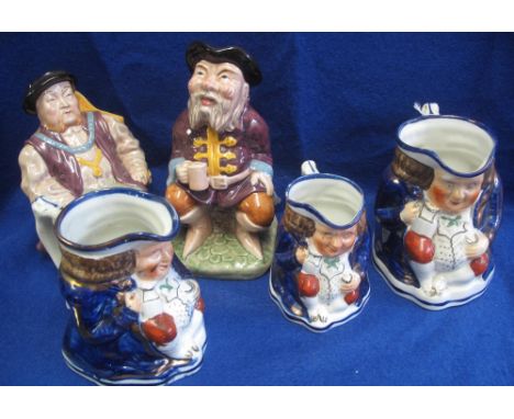 A set of three graduated Allertons Toby jugs, together with a Melba ware Henry VIII Toby jug and another Melba ware toby jug.