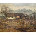 Wöhner, Louis (1888-1958), Ölgemälde Gehöft mit Alpen Landschaft, ca. 100x80cm, 1. Hälfte 20. Jhdt
