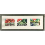 Monogrammsit, Triptychon drei Aquarelle Landschaften expressionistischer Stil