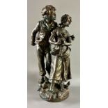 Moreau, Louis & François (um 1900) nach, Zinkguss Spelter od Bronze, Skulptur galantes Paar, 46cm h
